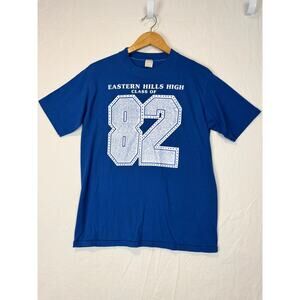 Vtg 80s Class‎ Of 82 T Shirt Large 50/50 USA Made 1982 Blue Eastern Hills High